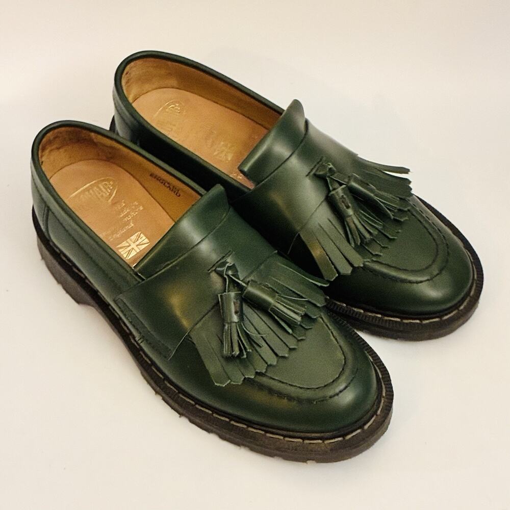 Solovair Green Hi-Shine Tassel Loafers Made in England US 6.5 UK 4 MIE New $200 - Picture 2 of 13
